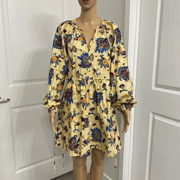 A.L.C Myra Women's Floral Long Sleeve V-Neck Mini Dress. Apricot. Size 4. Cute - Picture 5 of 15